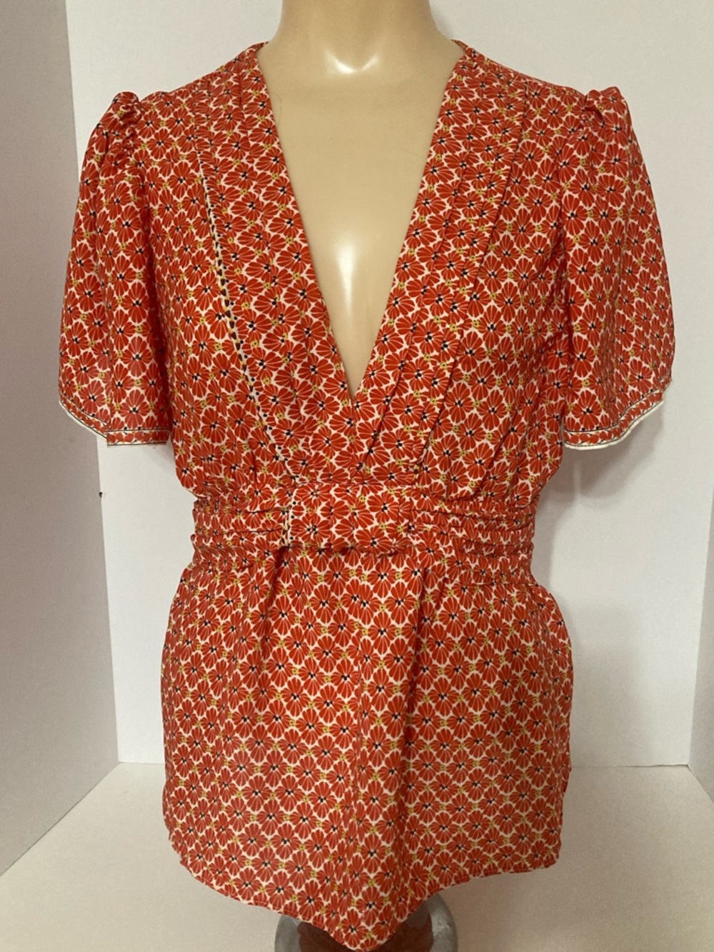 Red Floral V-Neck Short Sleeve Blouse
Item# SSbl6